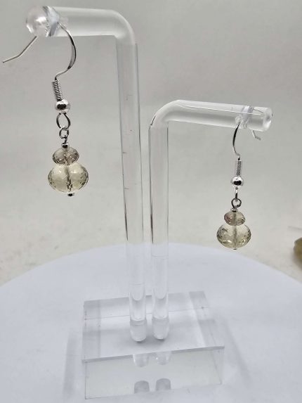 Cute Oregon Sunstone beaded dangle earrings in sterling silver