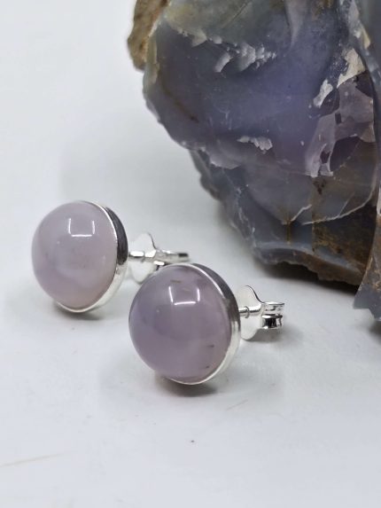 8mm Holley Blue Agate Cabochon stud earrings in 925 sterling