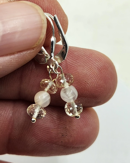 Oregon Sunstone with Moonstone bead earrings