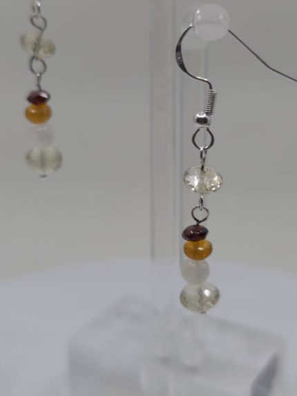 Handmade Oregon Sunstone, Oregon Fire Opal, moonstone and garnet beaded earrings
